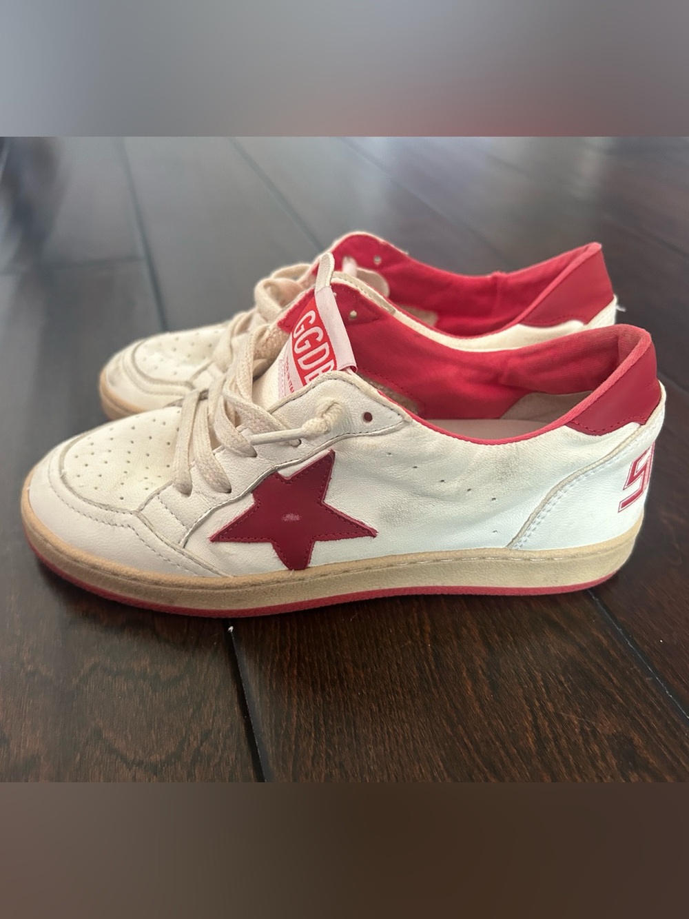 Kids Golden Goose ball star low top White and Red Sneakers size 4